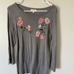 LOFT Gray Embellished 3/4 Sleeve Blouse